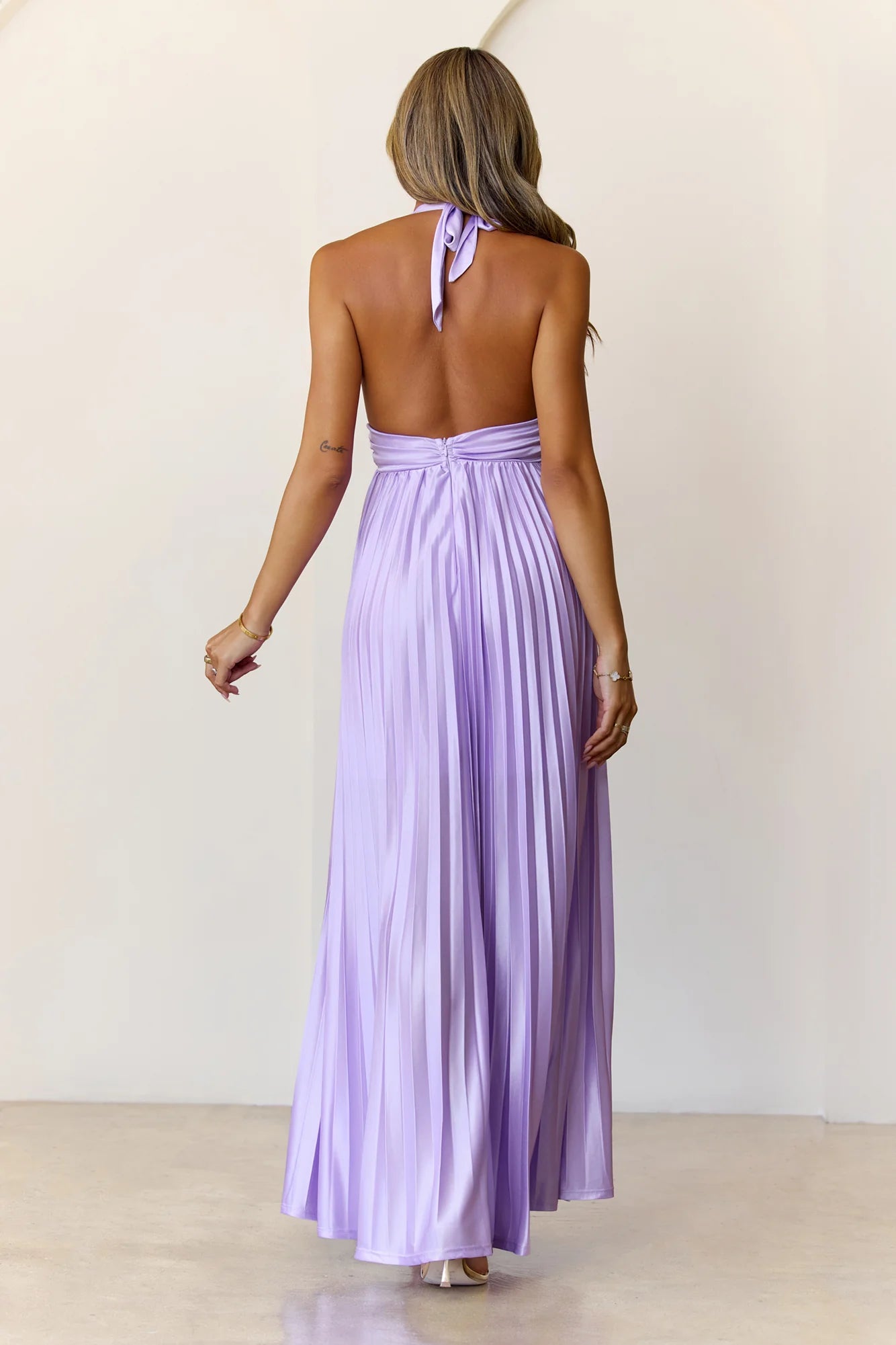 Shimmering Sea Pleated Halter Maxi Dress Lilac
