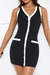 Silent Fortune Ribbed Mini Dress Black