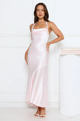 Shimmer Crystal Satin Halter Maxi Dress Pink