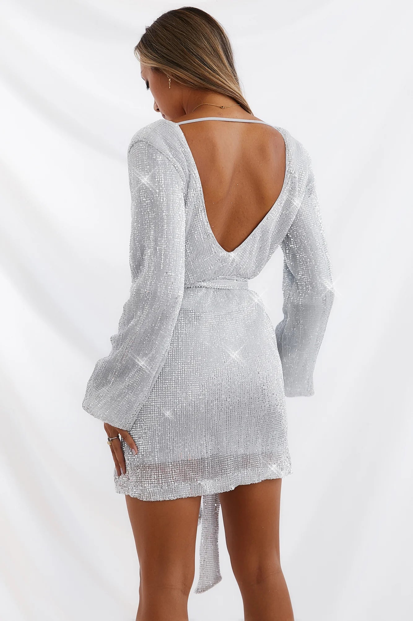 Static Memory Sequin Dress Silver