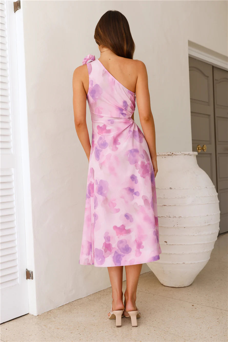 Seen And Loved One Shoulder Midi Dress Purple