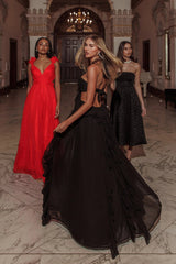 Santiago Cut-Out Ruffle Maxi Dress Black