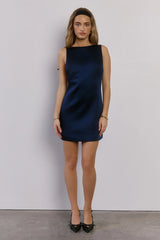Sleek Sophistication Satin Mini Dress Navy