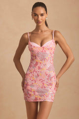Embellished Camisole Bodycon Mini Dress in Pink