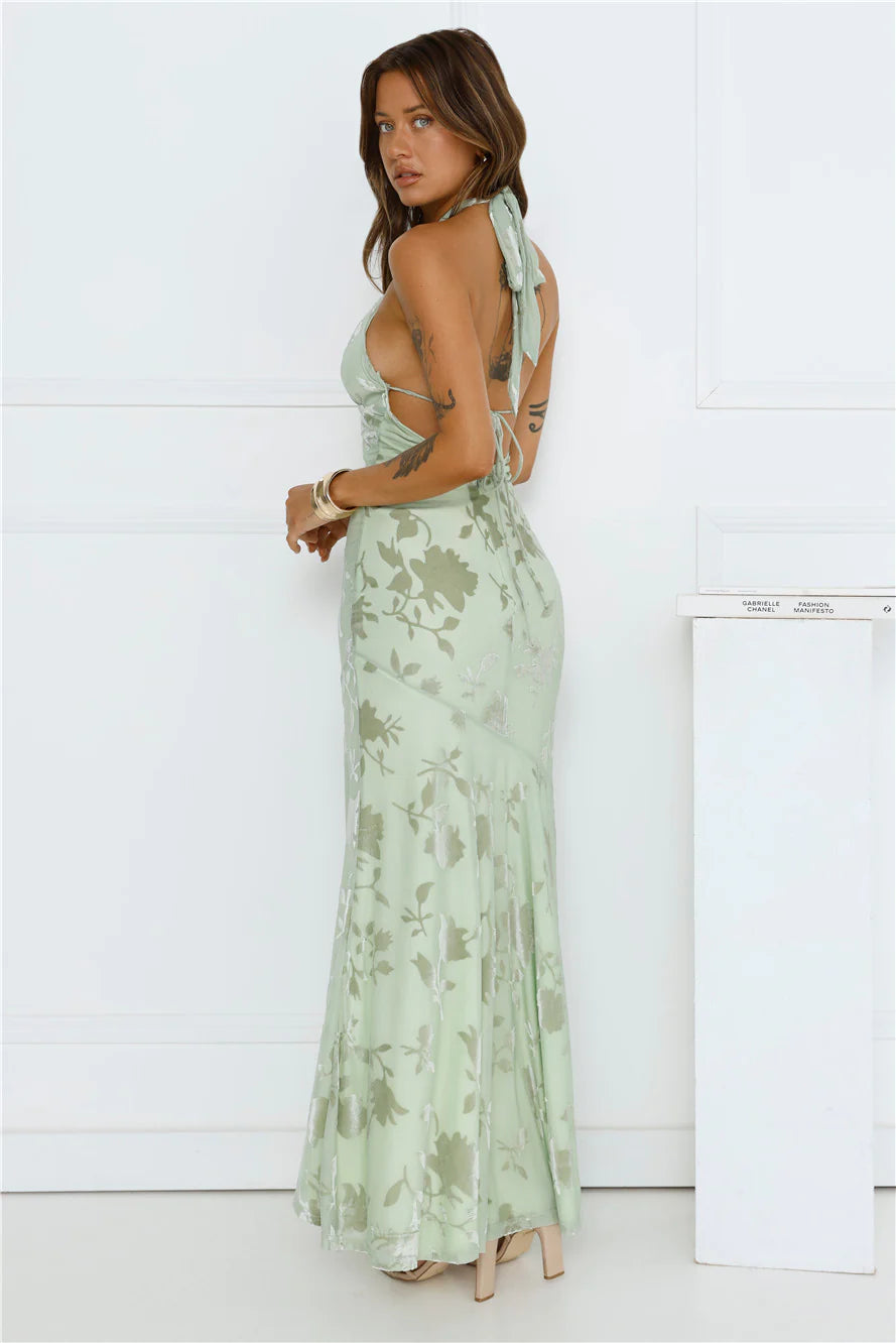 Social Girl Halter Maxi Dress Sage