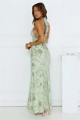 Social Girl Halter Maxi Dress Sage