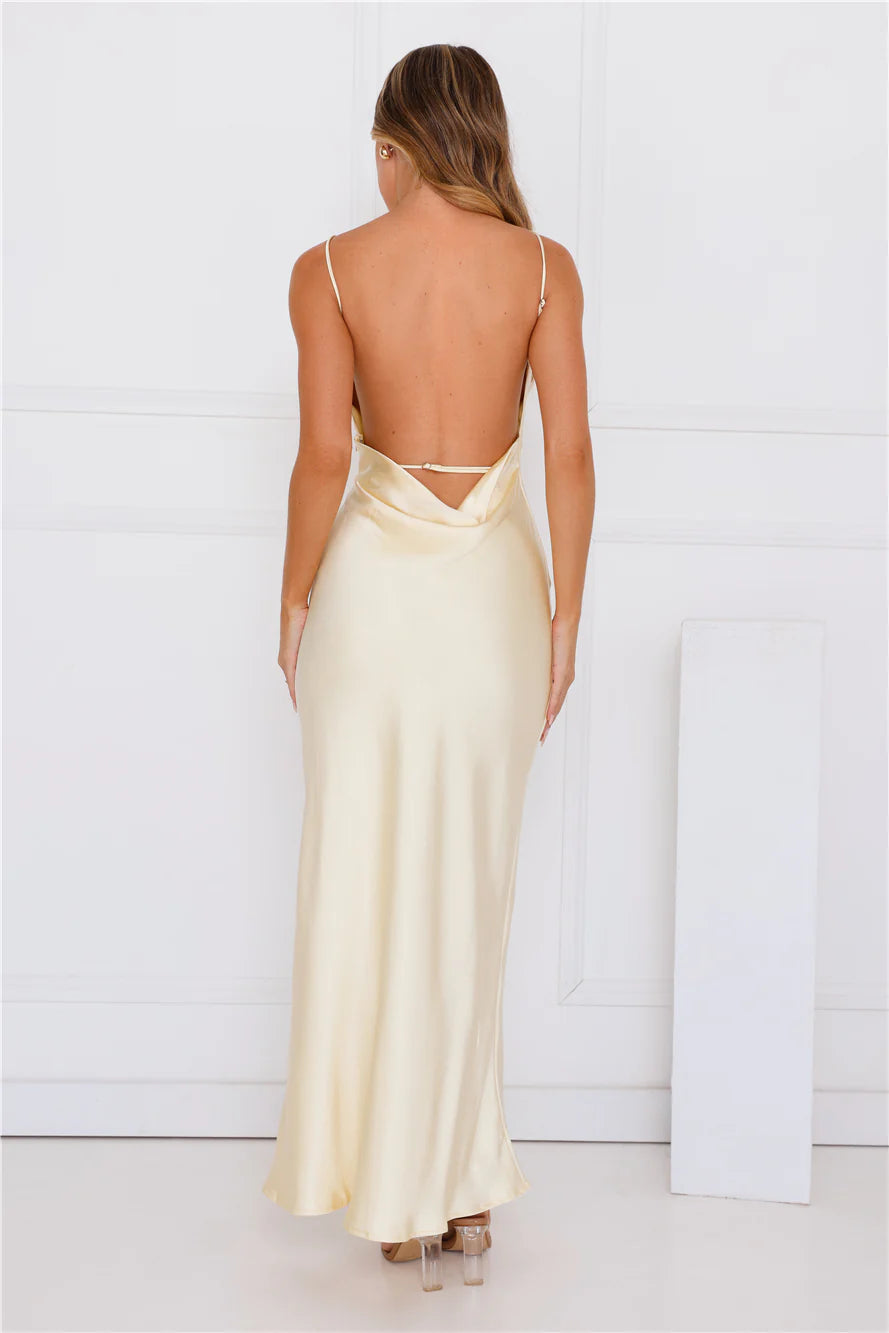 Unveiled Sophistication Satin Maxi Dress Yellow