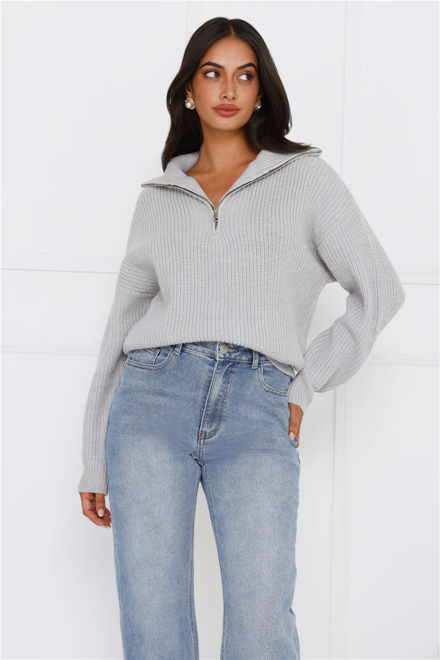 Snowfall Knitted Half Zip Sweater Grey
