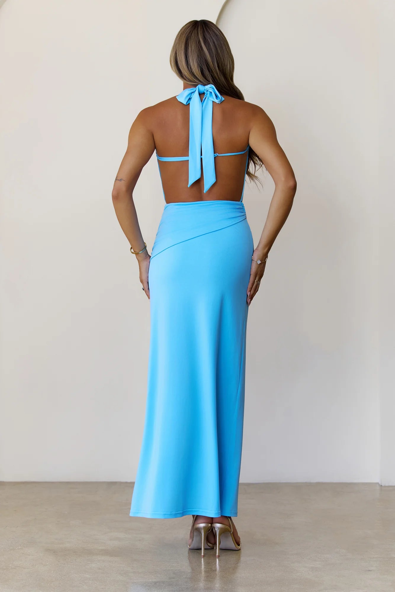 Silk Essence Halter Maxi Dress Blue