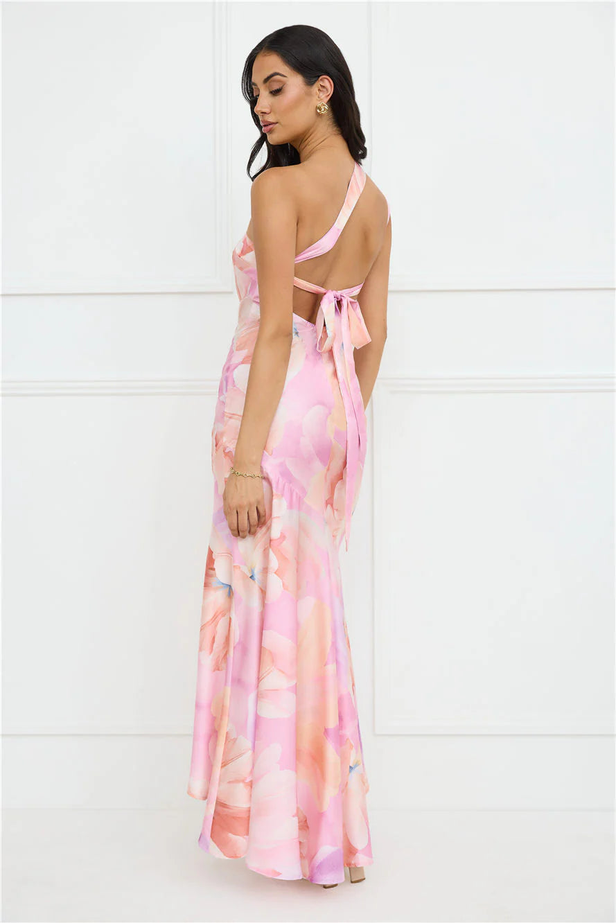 Serene Glow One Shoulder Satin Maxi Dress Purple