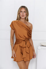 Serving Looks Satin Romper Copper