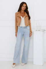 Seeking Thrills Biker Jacket Camel
