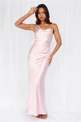 The Madeline Cowl Satin Maxi Dress Pink