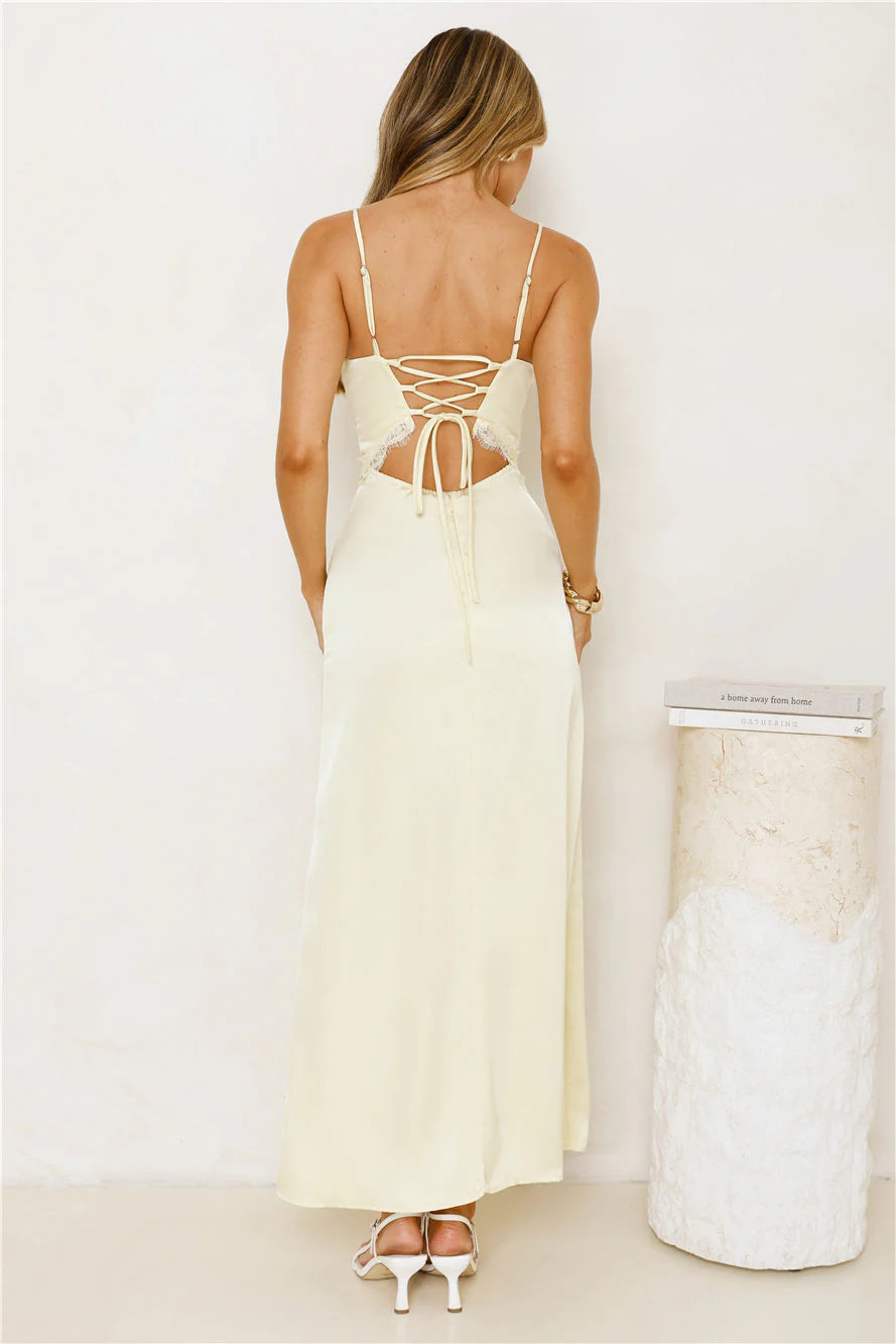 Softly In Season Satin Maxi Dress Yellow