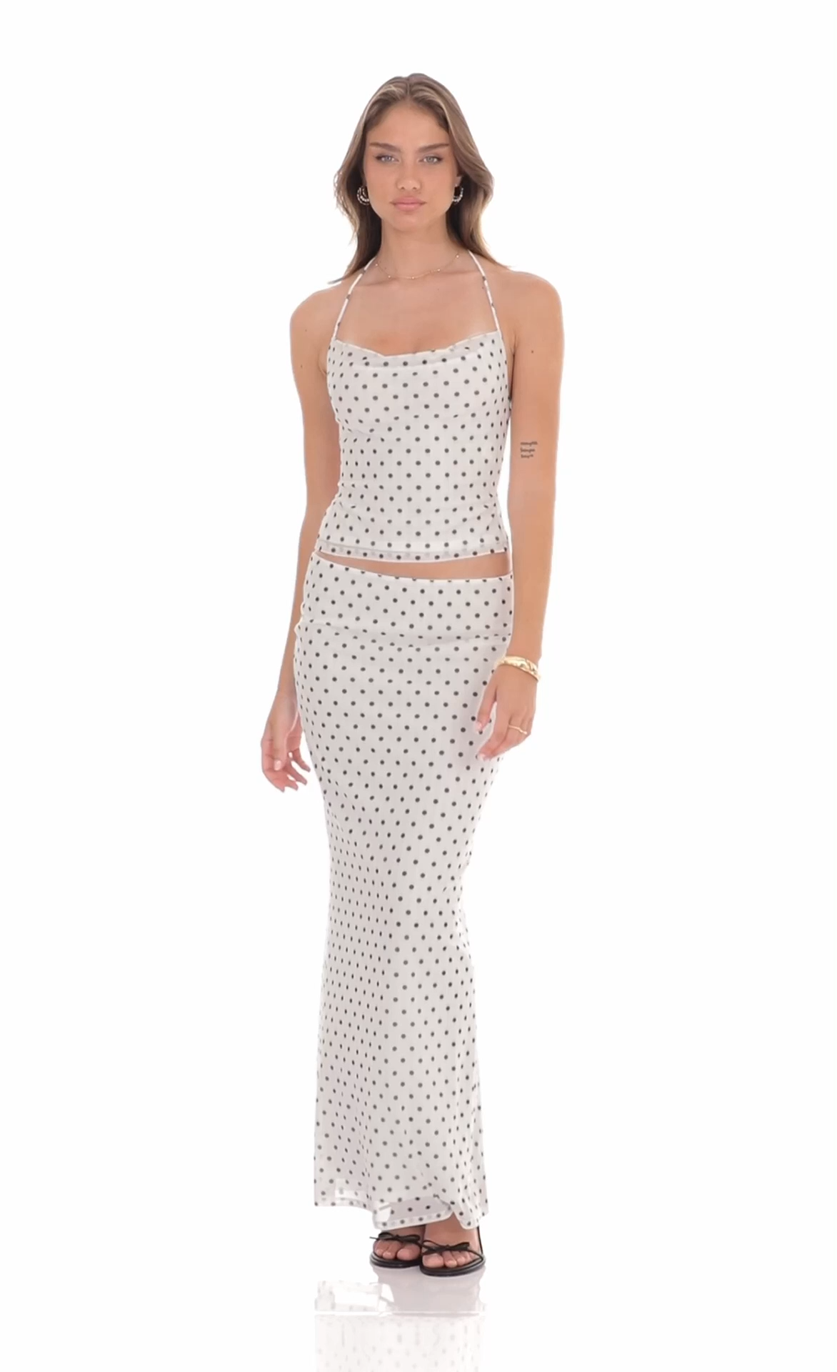 Polka Dot Cowl Neck Two Piece Set in White