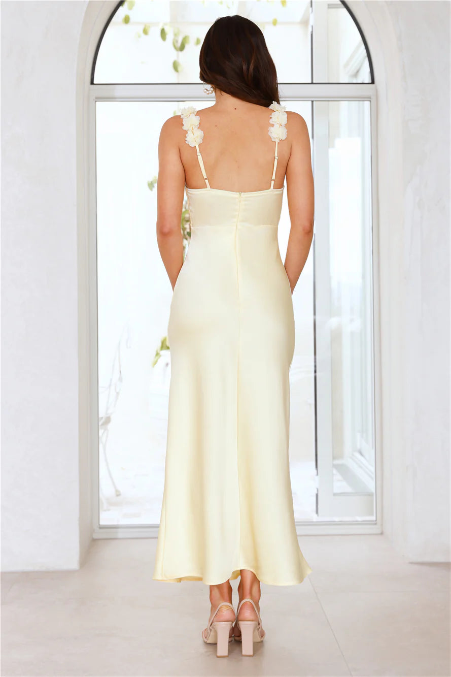 Silken Twilight Satin Maxi Dress Yellow