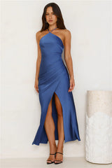 Styled Chicly Satin Maxi Dress Navy