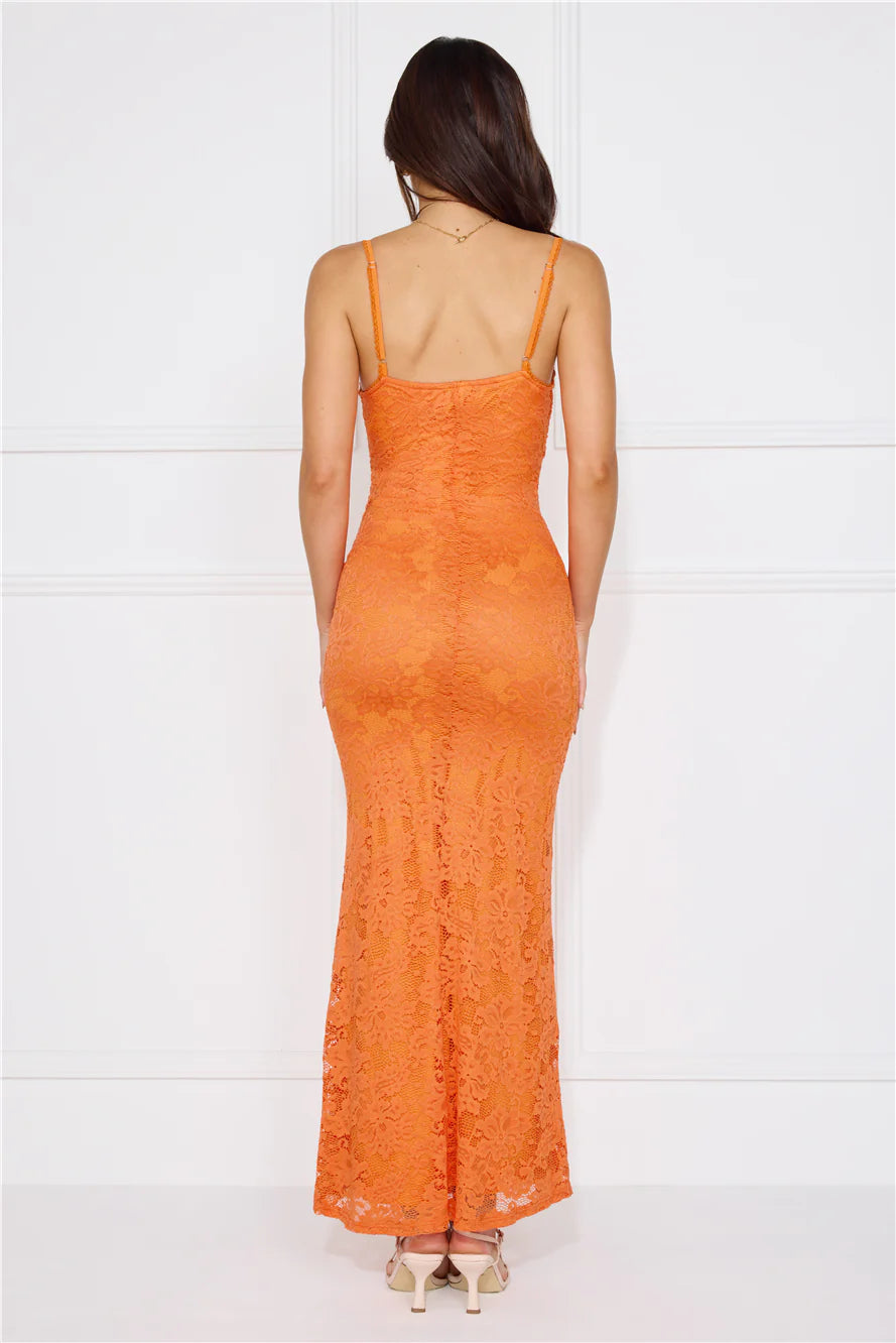 Soft Sweet Lace Maxi Dress Orange