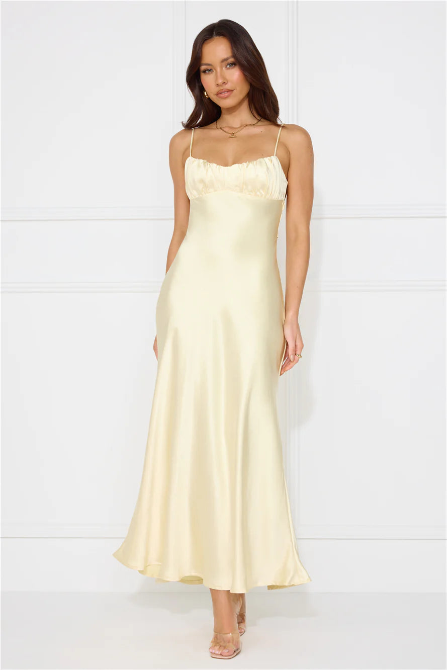 Silk Shimmers Satin Maxi Dress Yellow