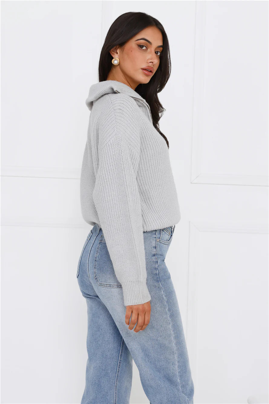 Snowfall Knitted Half Zip Sweater Grey