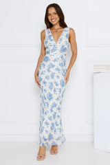 Soft Florals Maxi Dress Blue