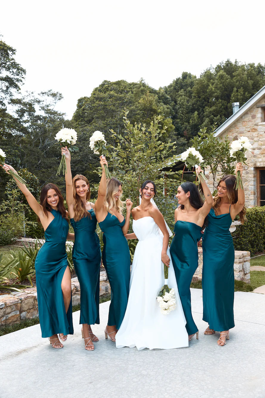 The Adeline Halter Satin Maxi Dress Teal