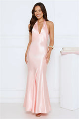 Softly Yours Satin Halter Maxi Dress Pink