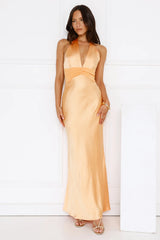 Spiced Sunset Satin Halter Maxi Dress Orange