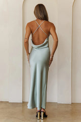 Satin Stargazer Maxi Dress Khaki