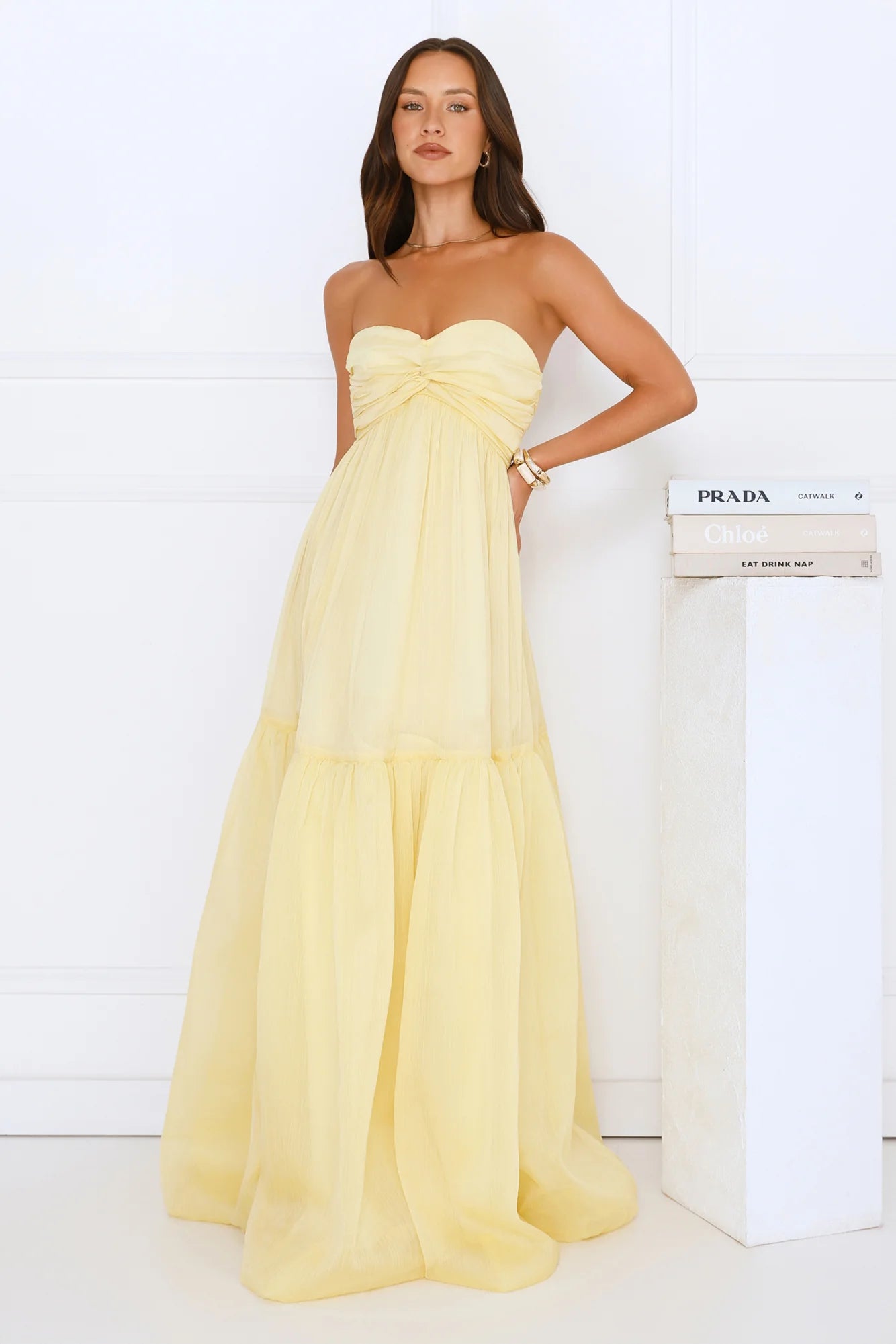 Unforgettable Style Strapless Maxi Dress Yellow
