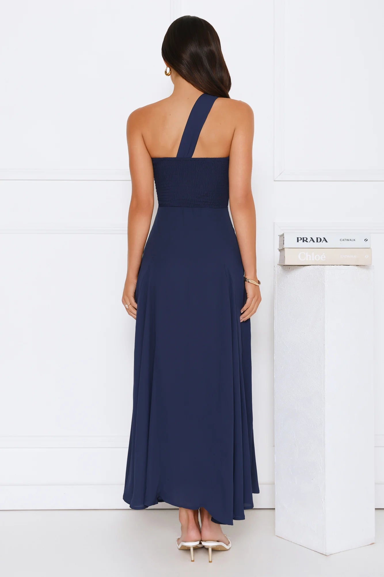 Styled Like A Star One Shoulder Maxi Dress Navy