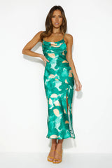 Silky Silhouette Midi Dress Green