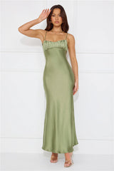 Silk Shimmers Satin Maxi Dress Olive