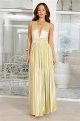 Shimmering Sea Pleated Halter Maxi Dress Sage
