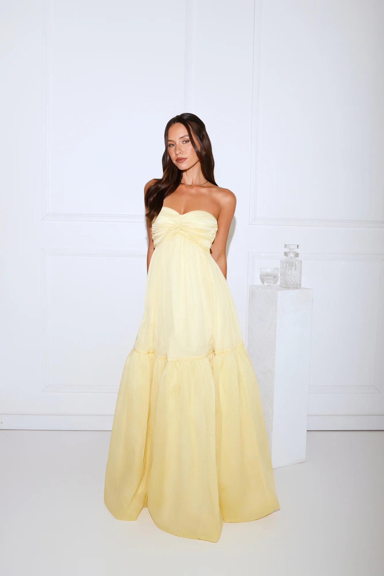 Unforgettable Style Strapless Maxi Dress Yellow