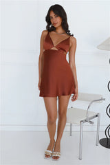 Silky Delight Satin Mini Dress Rust