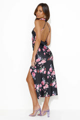 Silkiest Lover Satin Midi Dress Black