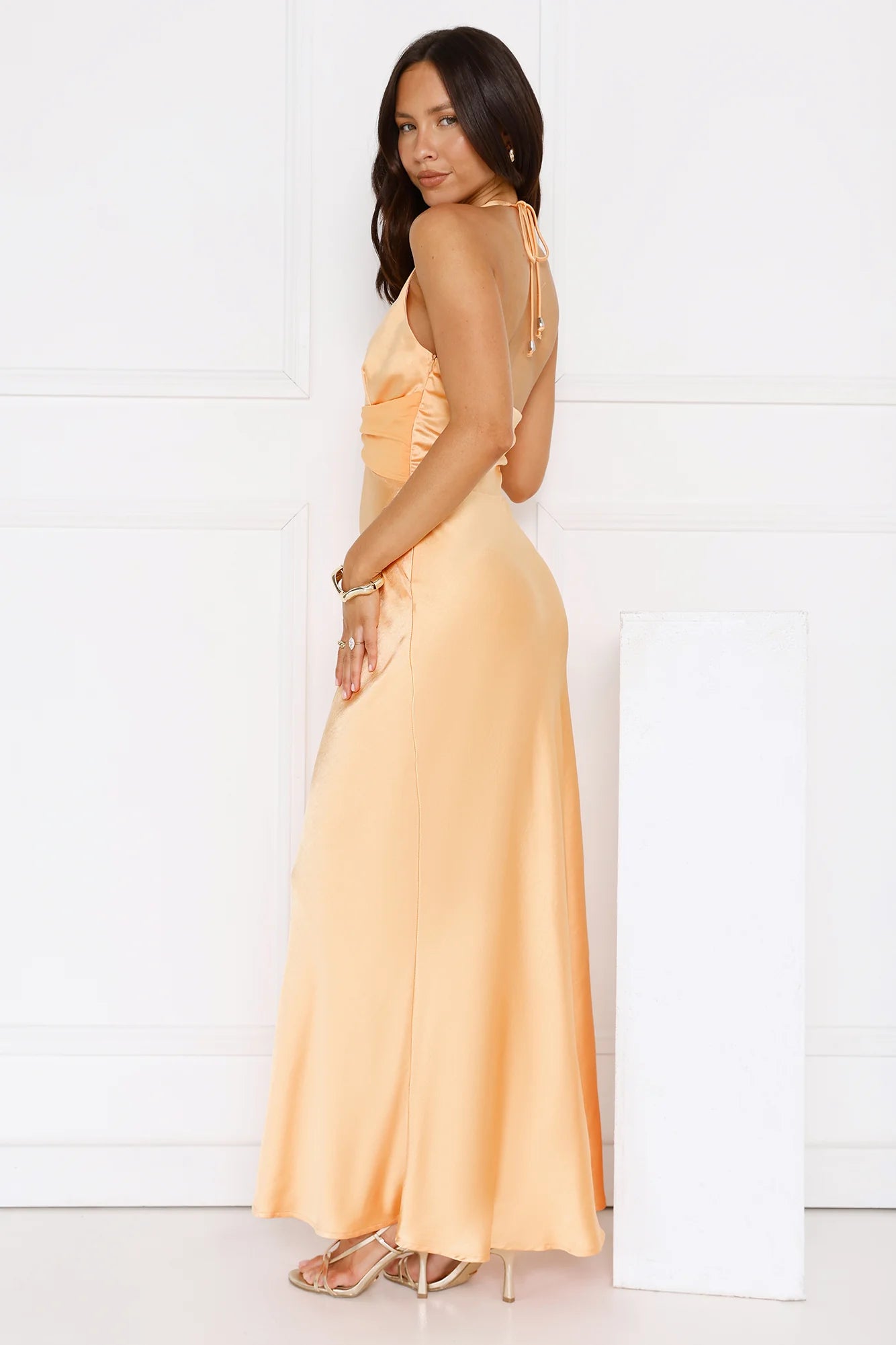 Spiced Sunset Satin Halter Maxi Dress Orange