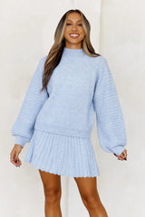 Seasonal Style Knit Mini Skirt Blue