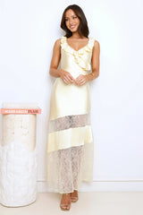 Shine Without Trying Lace Satin Maxi Dress Yellow