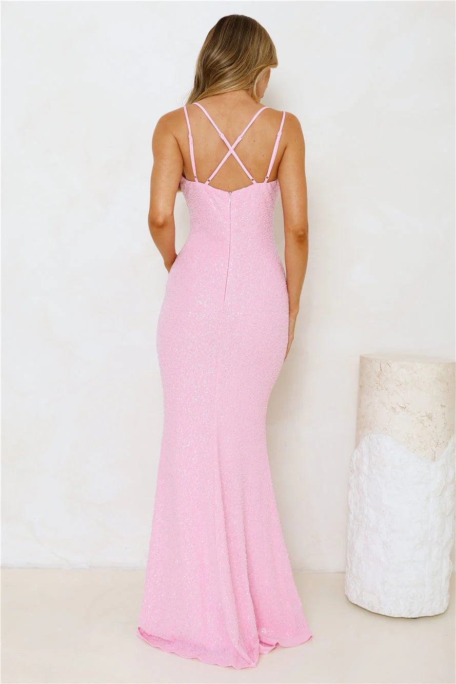 Shimmering Elegance Maxi Dress Pink