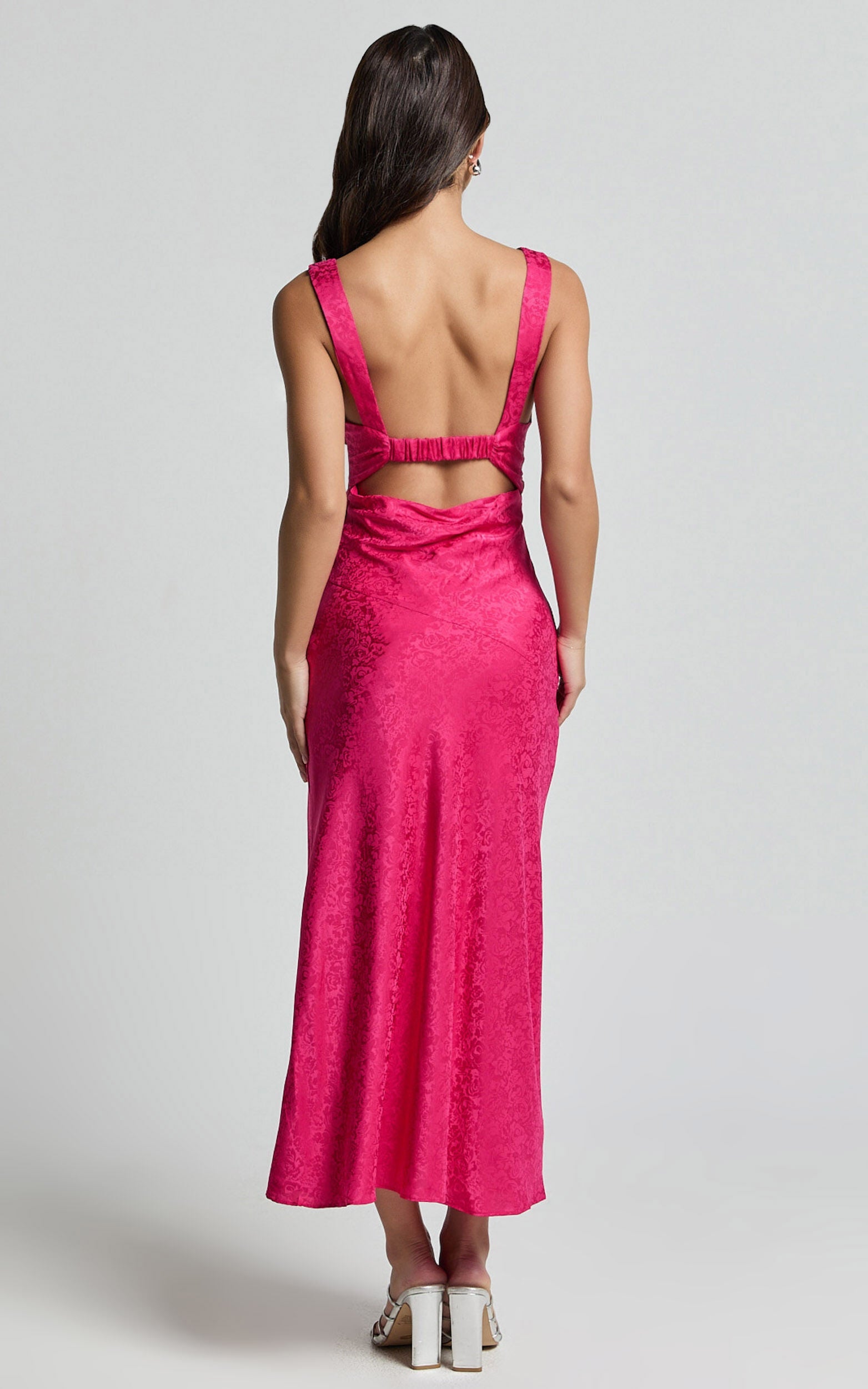 Cohen Midi Dress - Jacquard Satin Midi Dress in Pink