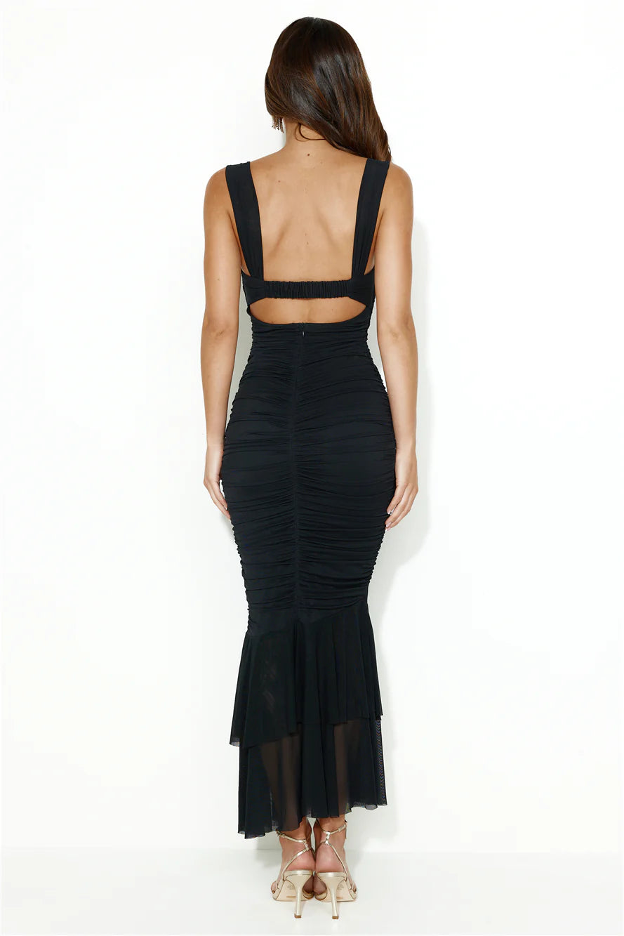 Seen Lavishly Mesh Maxi Dress Black