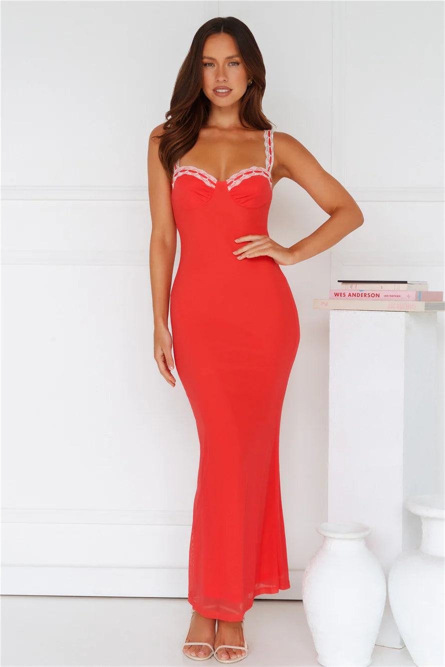 Showcasing Statement Mesh Maxi Dress Red