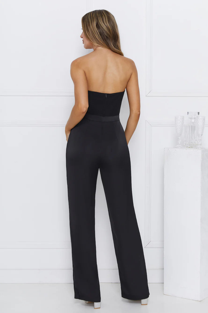 Shimmer Luxe Strapless Jumpsuit Black