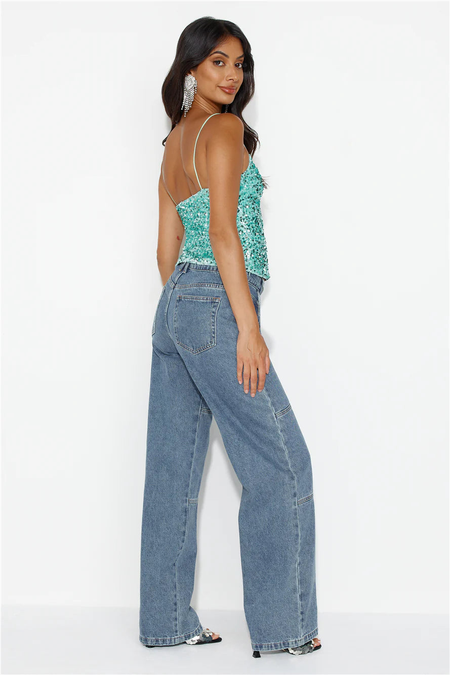 Sparkling Diamond Sequin Crop Top Mint