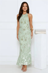 Silk Envy Halter Maxi Dress Sage