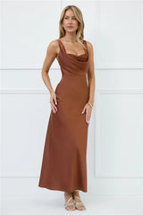 Silken Stars Satin Maxi Dress Brown