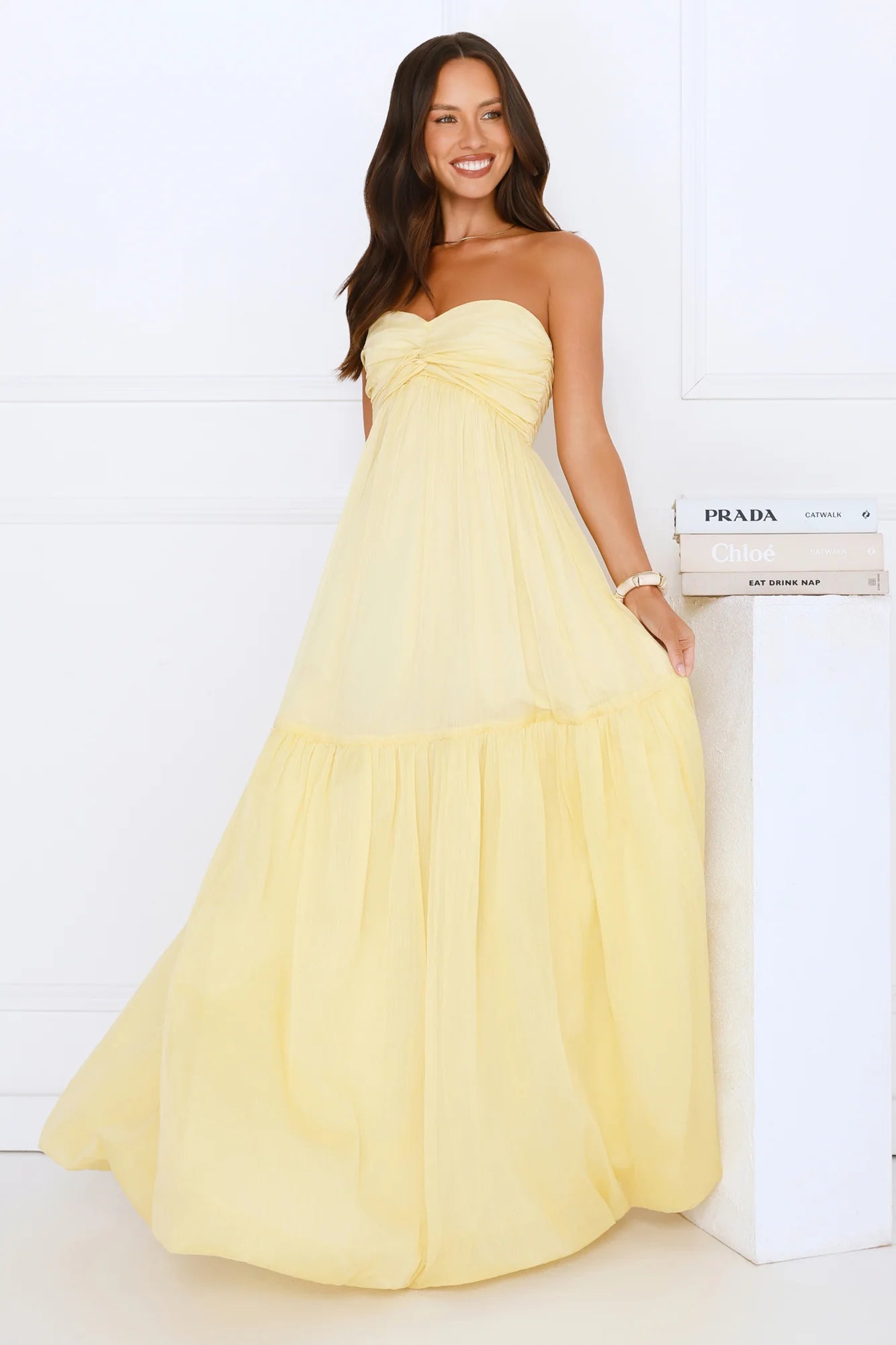 Unforgettable Style Strapless Maxi Dress Yellow