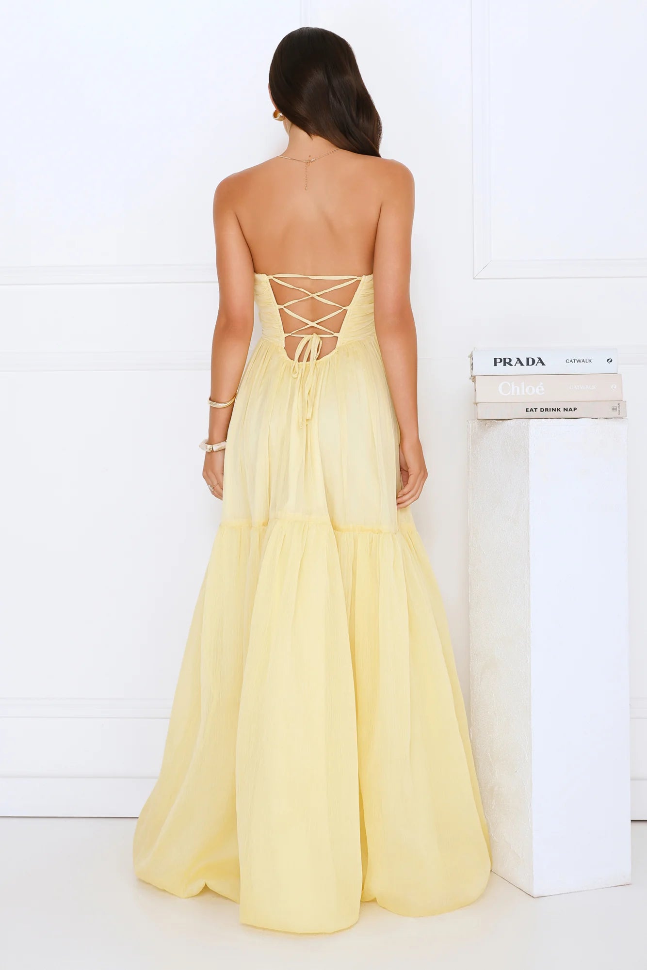 Unforgettable Style Strapless Maxi Dress Yellow